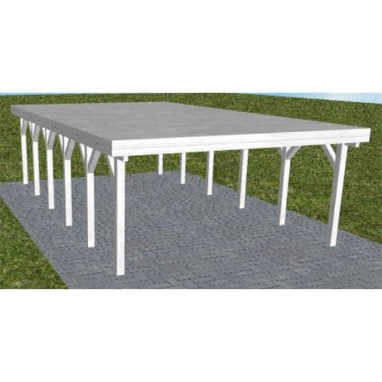 Holzblenden-Carport Burg LG Select, 505x879 cm, vorbereitet für Grünbedachung, Fichte Leimholz weiß grundiert Lang (879 cm) | vorbereitet für Gründach | Fichte Leimholz weiß