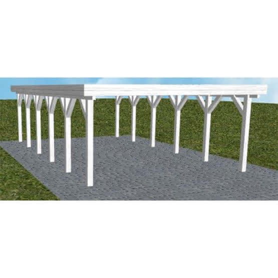 Holzblenden-Carport Burg LO Select, 505x879 cm, ohne Bedachung, Fichte Leimholz weiß grundiert Lang (879 cm) | ohne Bedachung | Fichte Leimholz weiß