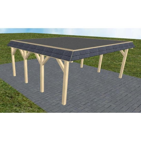Walmblenden-Doppelcarport Grömitz KF Master, 605x556 cm, mit Foliendach, Fichte KVH naturbelassen Kurz (556 cm) | Foliendach | Fichte KVH natur