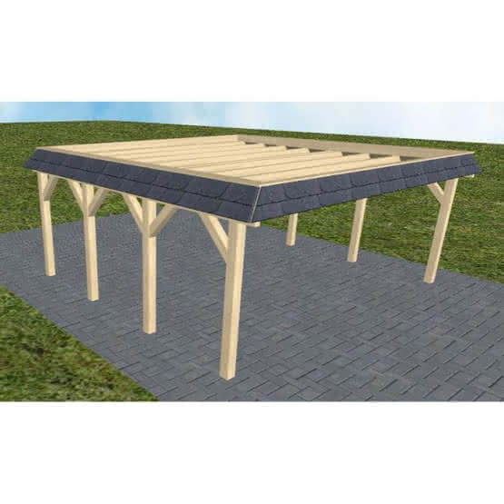 Walmblenden-Doppelcarport Grömitz KO Master, 605x556 cm, ohne Bedachung, Fichte KVH naturbelassen Kurz (556 cm) | ohne Bedachung | Fichte KVH natur