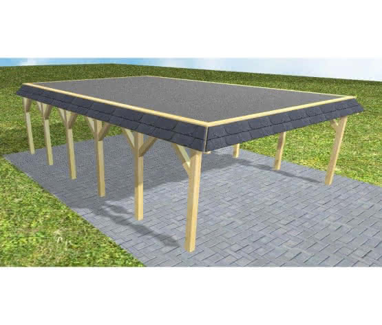 Walmblenden-Doppelcarport Grömitz LF Classic, 605x879 cm, mit Foliendach, Kiefer KDI-grün Lang (879 cm) | Foliendach | Kiefer KDI