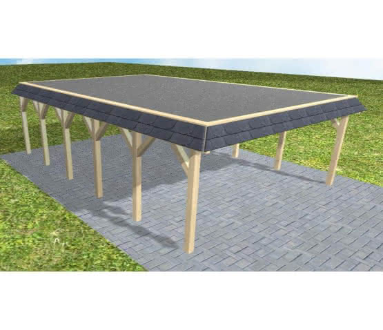 Walmblenden-Doppelcarport Grömitz LF Master, 605x879 cm, mit Foliendach, Fichte KVH naturbelassen Lang (879 cm) | Foliendach | Fichte KVH natur