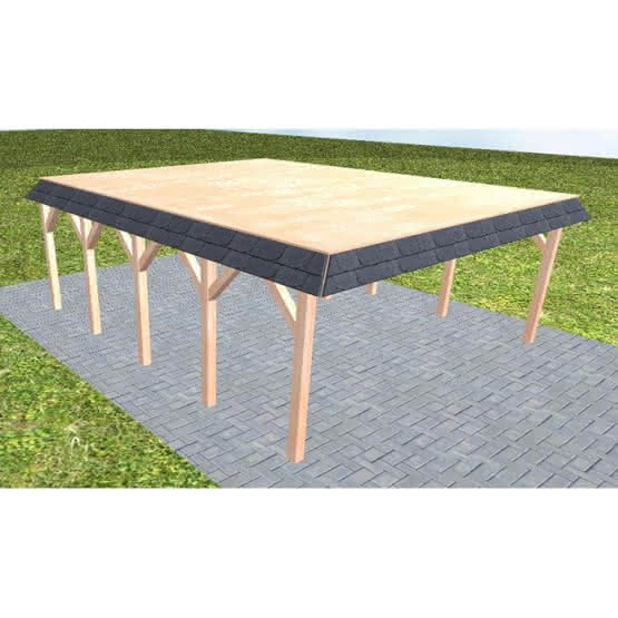 Walmblenden-Doppelcarport Grömitz MG Natur, 605x717 cm, vorbereitet für Grünbedachung, Lärche naturbelassen Mittel (717 cm) | vorbereitet für Gründach | Lärche natur