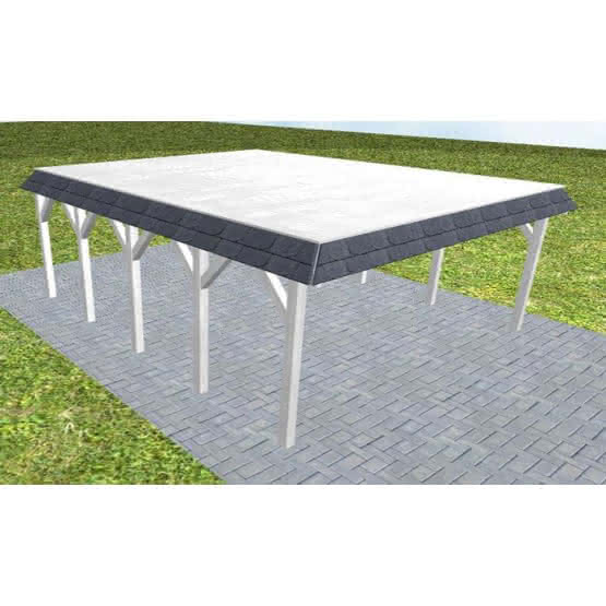 Walmblenden-Doppelcarport Grömitz MG Select, 605x717 cm, vorbereitet für Grünbedachung, Fichte Leimholz weiß grundiert Mittel (717 cm) | vorbereitet für Gründach | Fichte Leimholz weiß