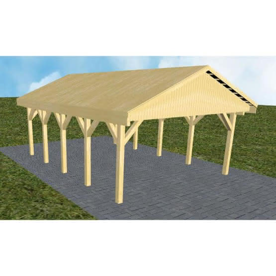 Satteldach-Carport Walsrode MG, 505x723 cm, vorbereitet für Grünbedachung, Kiefer KDI-grün Mittel (723 cm) | vorbereitet für Gründach | Kiefer KDI