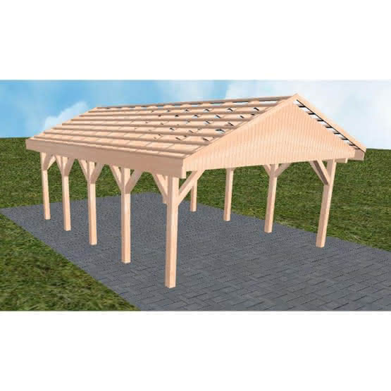 Satteldach-Carport Walsrode MO, 505x723 cm, ohne Dachpfannen und Dachrinnen, Lärche naturbelassen Mittel (723 cm) | ohne Pfannen u. Entwässerung | Lärche natur