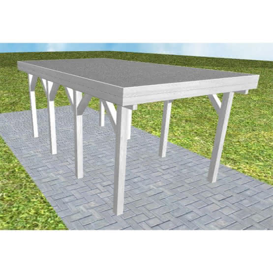 Einzelcarport Bergen KF Select, 305x556 cm, mit Foliendach, Fichte Leimholz weiß grundiert Kurz (556 cm) | Foliendach | Fichte Leimholz weiß