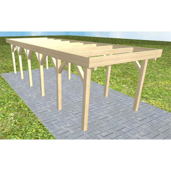 Einzelcarport Bergen LO Master, 305x879 cm, ohne Bedachung, Fichte KVH naturbelassen Lang (879 cm) | ohne Bedachung | Fichte KVH natur