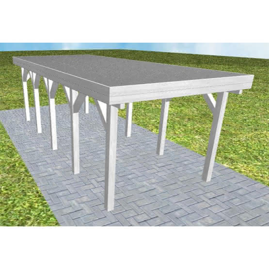Einzelcarport Bergen MF Select, 305x717 cm, mit Foliendach, Fichte Leimholz weiß grundiert Mittel (717 cm) | Foliendach | Fichte Leimholz weiß