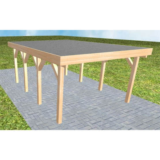 Carport mit Flachdach aus Massivholz  Kurz (556 cm) | Foliendach | Fichte Leimholz natur