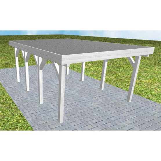 Carport mit Flachdach aus Massivholz  Kurz (556 cm) | Foliendach | Fichte Leimholz weiß