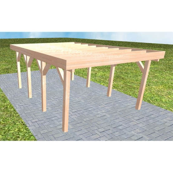 Carport mit Flachdach aus Massivholz  Kurz (556 cm) | ohne Bedachung | Lärche natur