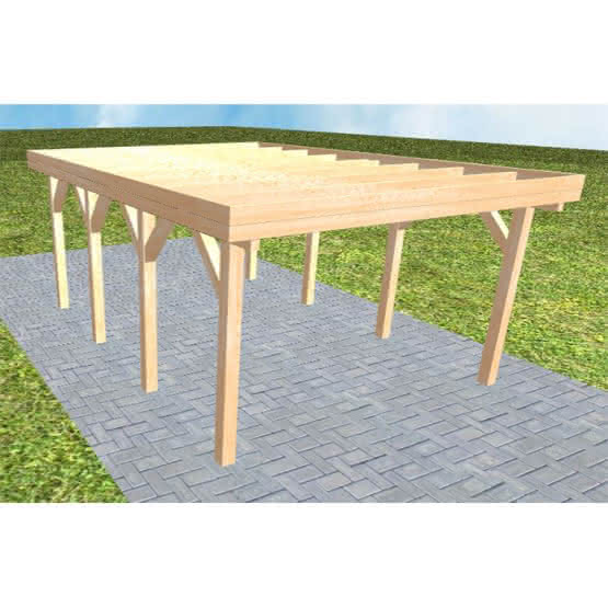 Carport mit Flachdach aus Massivholz  Kurz (556 cm) | ohne Bedachung | Fichte Leimholz natur