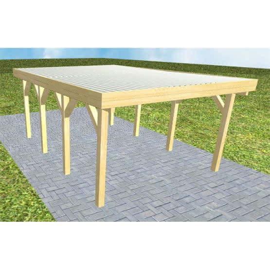 Carport mit Flachdach aus Massivholz  Kurz (556 cm) | Trapez-Profil, tropfhemmend | Kiefer KDI