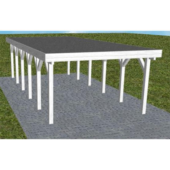Carport mit Flachdach aus Massivholz  Lang (879 cm) | Foliendach | Fichte Leimholz weiß