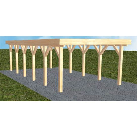 Carport mit Flachdach aus Massivholz  Lang (879 cm) | ohne Bedachung | Fichte Leimholz natur