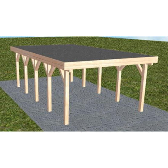 Carport mit Flachdach aus Massivholz  Mittel (717 cm) | Foliendach | Lärche natur
