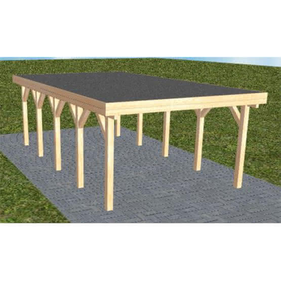 Carport mit Flachdach aus Massivholz  Mittel (717 cm) | Foliendach | Fichte Leimholz natur