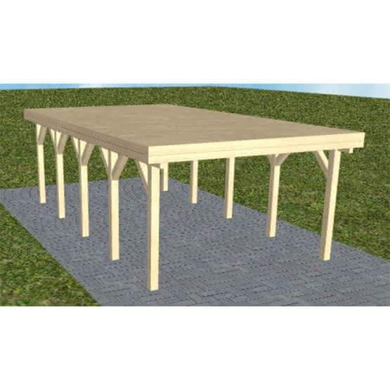 Carport mit Flachdach aus Massivholz  Mittel (717 cm) | vorbereitet für Gründach | Fichte KVH natur