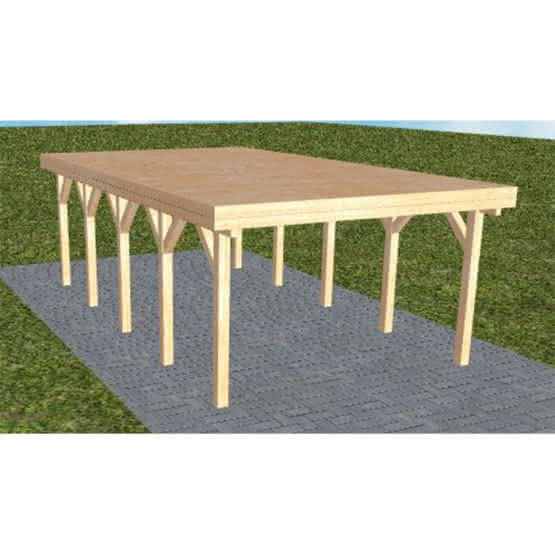 Carport mit Flachdach aus Massivholz  Mittel (717 cm) | vorbereitet für Gründach | Fichte Leimholz natur