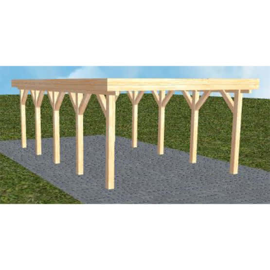 Carport mit Flachdach aus Massivholz  Mittel (717 cm) | ohne Bedachung | Fichte Leimholz natur