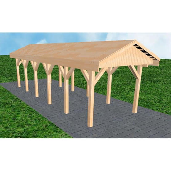 Joda® Satteldach-Carport Wedel LG, 305x903 cm, vorbereitet für Grünbedachung, Fichte Leimholz naturbelassen Lang (903 cm) | vorbereitet für Gründach | Fichten Leimholz natur