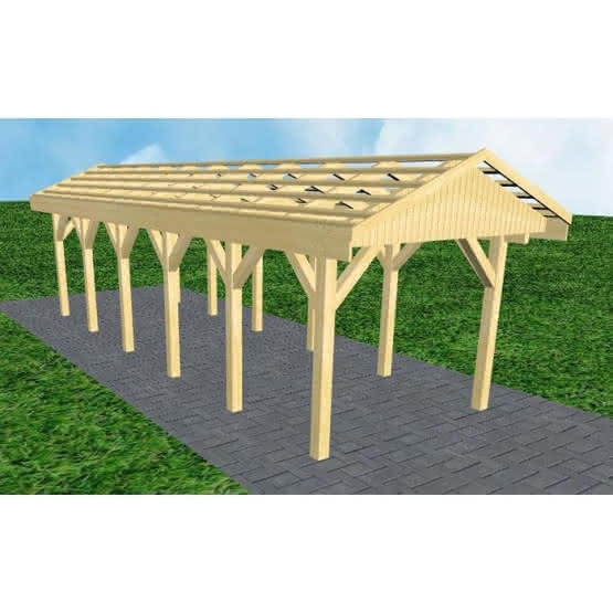 Joda® Satteldach-Carport Wedel LO, 305x903 cm, ohne Dachpfannen und Dachrinnen, Kiefer KDI-grün Lang (903 cm) | ohne Pfannen u. Entwässerung | Kiefer KDI