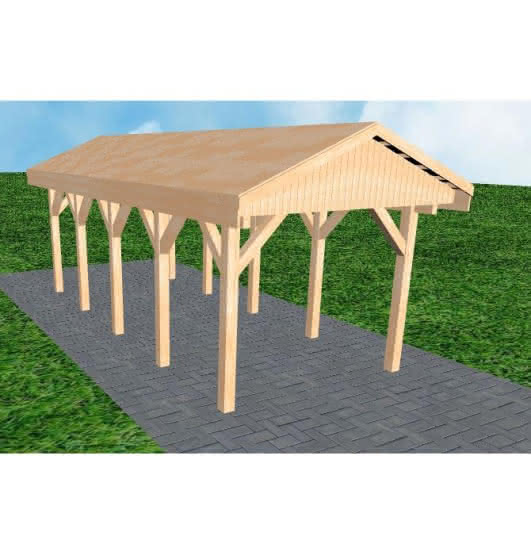 Joda® Satteldach-Carport Wedel MG, 305x723 cm, vorbereitet für Grünbedachung, Fichte Leimholz naturbelassen Mittel (723 cm) | vorbereitet für Gründach | Fichten Leimholz natur