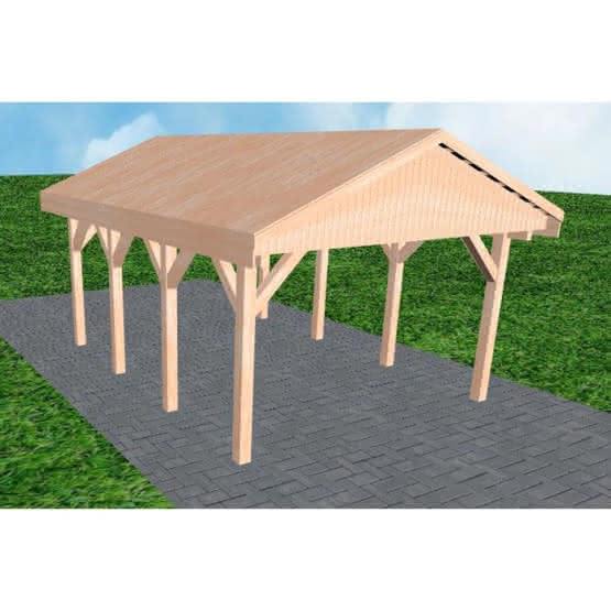 Joda® Satteldach-Carport Wismar KG, 405x573 cm, vorbereitet für Grünbedachung, Lärche naturbelassen Kurz (573 cm) | Grünbedachung/Basis | Lärche natur