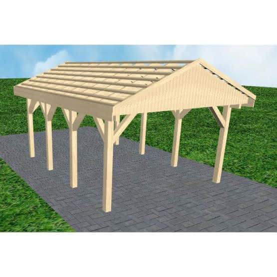 Joda® Satteldach-Carport Wismar KO, 405x573 cm, ohne Dachpfannen und Dachrinnen, Fichte KVH naturbelassen Kurz (573 cm) | ohne Pfannen u. Entwässerung | Fichte KVH natur