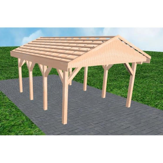 Joda® Satteldach-Carport Wismar KO, 405x573 cm, ohne Dachpfannen und Dachrinnen, Lärche naturbelassen Kurz (573 cm) | ohne Pfannen u. Entwässerung | Lärche natur
