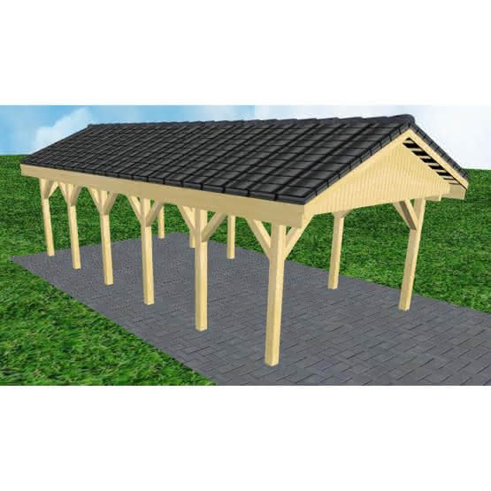 Joda® Satteldach-Carport Wismar LD, 405x903 cm, mit Dachpfannen und Dachrinnen, Kiefer KDI-grün Lang (903 cm) | komplett | Kiefer KDI