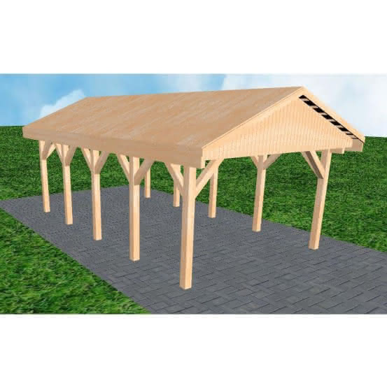 Joda® Satteldach-Carport Wismar MG, 405x723 cm, vorbereitet für Grünbedachung, Fichte Leimholz naturbelassen Mittel (723 cm) | Grünbedachung/Basis | Fichte Leimholz natur