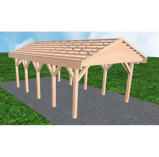 Joda® Satteldach-Carport Wismar MO, 405x723 cm, ohne Dachpfannen und Dachrinnen, Lärche naturbelassen Mittel (723 cm) | ohne Pfannen u. Entwässerung | Lärche natur