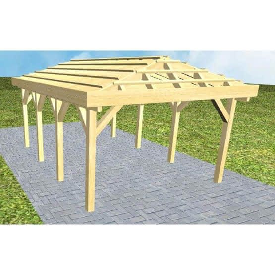 Carport Massivholz Kurz (573 cm) | ohne Pfannen u. Entwässerung | Kiefer KDI