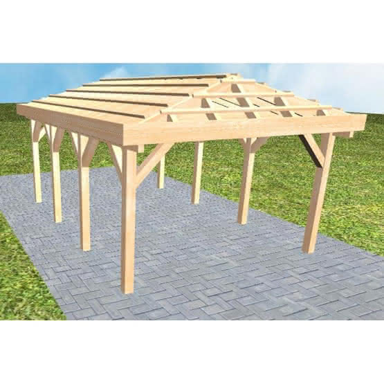 Carport Massivholz Kurz (573 cm) | ohne Pfannen u. Entwässerung | Fichte Leimholz natur
