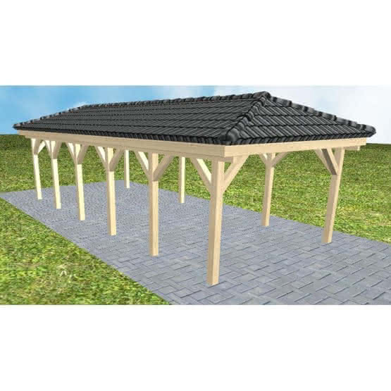 Carport Massivholz Lang (903 cm) | komplett | Fichte KVH natur