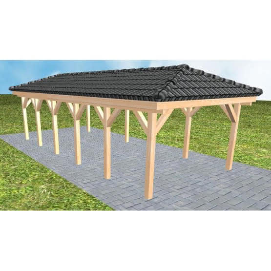 Carport Massivholz Lang (903 cm) | komplett | Fichte Leimholz natur