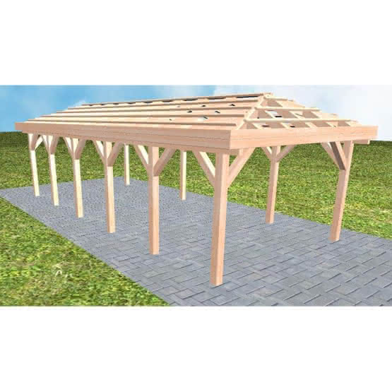Carport Massivholz Lang (903 cm) | ohne Pfannen u. Entwässerung | Lärche natur