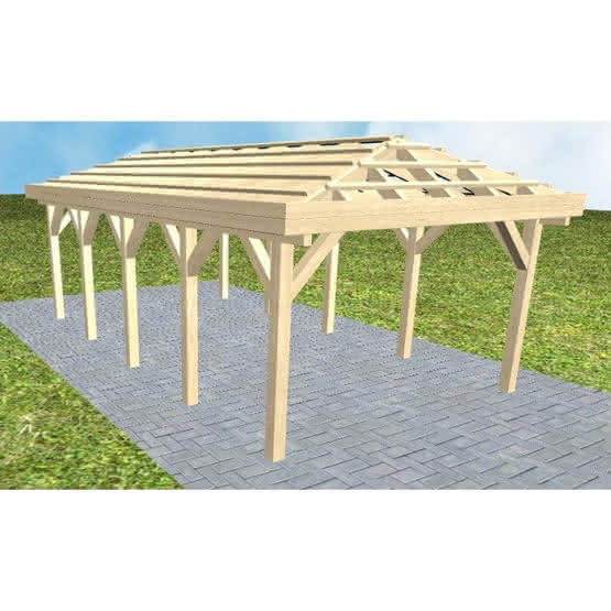 Carport Massivholz Mittel (723 cm) | ohne Pfannen u. Entwässerung | Fichte KVH natur