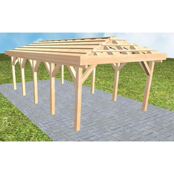 Carport Massivholz Mittel (723 cm) | ohne Pfannen u. Entwässerung | Fichte Leimholz natur