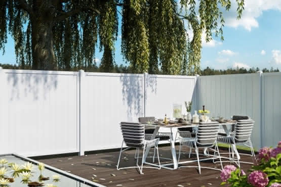 Joda® Exklusiv PVC Sichtschutz (E19) Zaunelement abgeschrägt beidseitig mit Rankgitter 1800x1800/1500 mm Weiß E19-180x180 | Weiß / Weiß