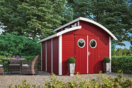 Design Gartenhaus 300 x 204 cm | Rot/Weiß