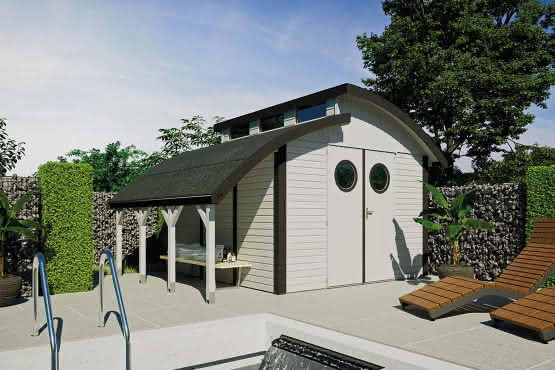 Design Gartenhaus 300 x 304 cm | Weiß/Anthrazit