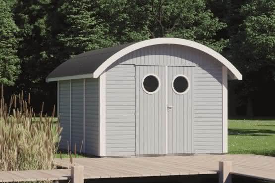 Gartenhaus mit gebogenem Dach 300 x 204 cm | Hellgrau/Weiß