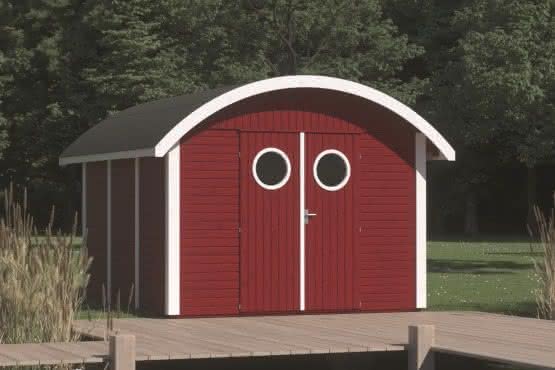 Gartenhaus mit gebogenem Dach 300 x 304 cm | Rot/Weiß
