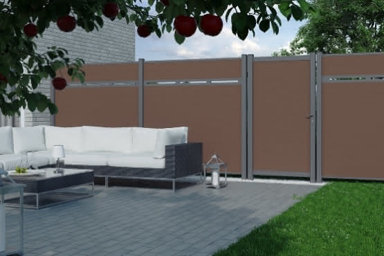 Kingston One cWPC Zaun 100x181 cm Dunkelbraun, Tür DIN links 100x181 cm Tür Li | Dunkelbraun