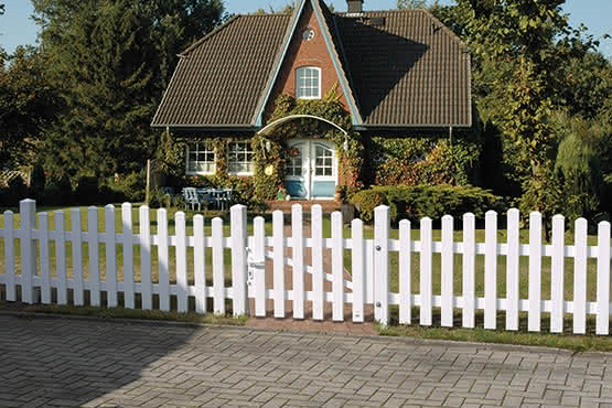 Joda® Easy Gartenzaun aus Kunststoff mit Oberbogen 330x75/85 cm, Doppeltor DIN links, weiß Doppeltor DIN links, 330x75/85 cm