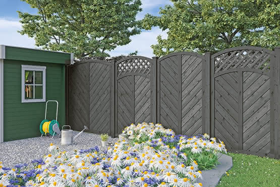 Dichtzaun Lyon 180x180/165 cm mit Rankgitter Fichte Granit 180 x 180/165 cm mit Rankgitter | Fichte Granit