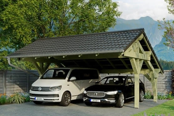 Nordland Doppelcarport 605 x 616 cm Fichte KVH NSI naturbelassen Fichte KVH natur